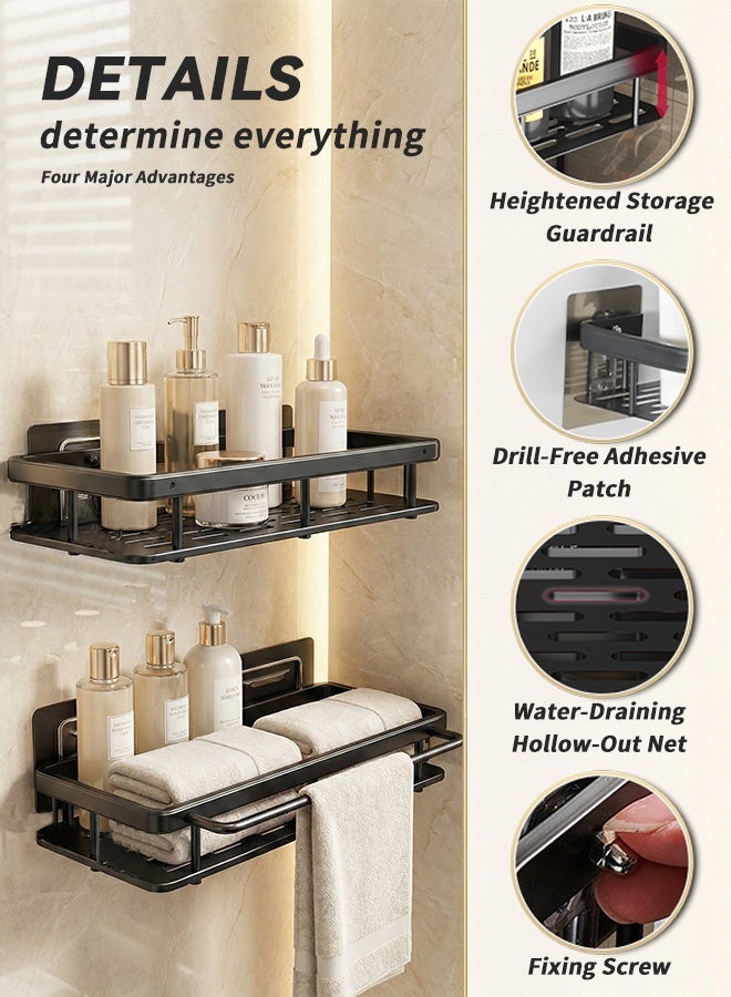 BASILKIT Bathroom Shelf, Set of 2, Shower Caddy, No-drilling Bathroom Organizer, Self-Adhesive Bathroom Shelves, Aluminum Metal Shower Racks, Wall mounted Bathroom Rack (Black) - Image 2